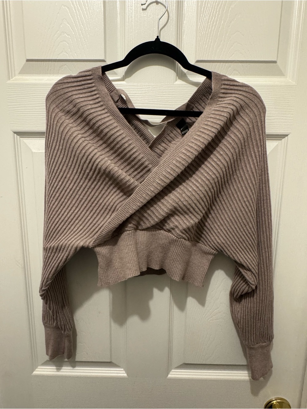 Windsor Ribbed Wrap-Front Women's Sweater in mauve tone size L